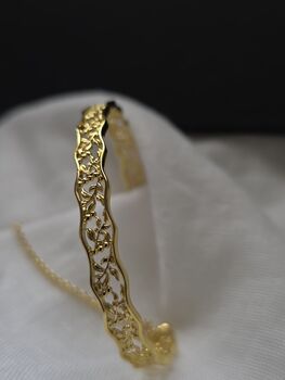16 K Gold Floral Cut Out Adjustable Cuff Bracelet Hollow Vine Design Elegant Gold Plated Filigree Bracelet Gift For Her, 4 of 9
