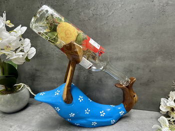 Handcrafted Wooden Drunken Duck Wine Bottle Rack Holder Blue White, 4 of 12