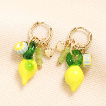Stainless Steel Lemon Charm Hoop Earrings In Gold Plating, 2 of 4