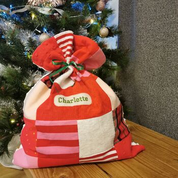 Memory Clothes Christmas Santa Sack, Fully Lined Keepsake Christmas Present Sack Made From Baby Clothes, 10 of 12