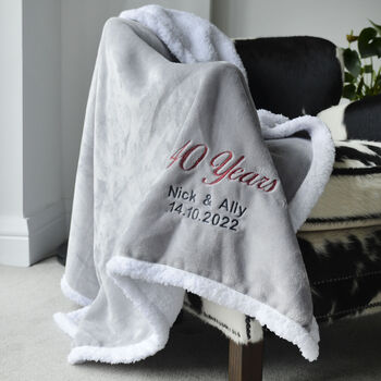 Personalised Ruby Wedding Anniversary Grey Blanket, 3 of 5