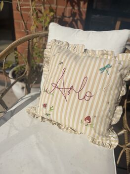 Ditsy Floral Hand Embroidered Cushion Add Your Name, 3 of 9