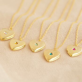 Birthstone Heart Locket Necklace In Gold Plating, 3 of 11