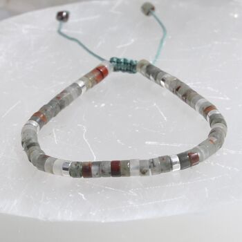 Gemstone Boho Beaded Adjustable Friendship Bracelet Silver Beads, 2 of 10