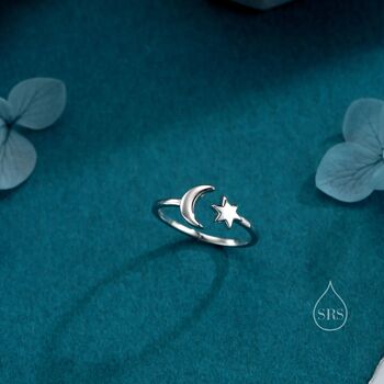 Moon And Star Open Ring In Sterling Silver, 5 of 11