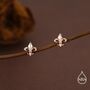 Sterling Silver Fleur De Lis 18 G Screw Back Earrings With Ball Backs, thumbnail 4 of 11