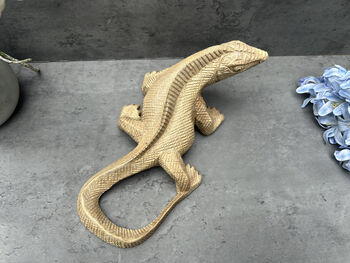 Hand Carved Wood Iguana Figurine 30cm Wood Animal Gift, 5 of 12
