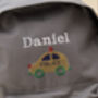 Personalised Embroidered Grey Police Car Kids Backpack With Padlock, thumbnail 2 of 6