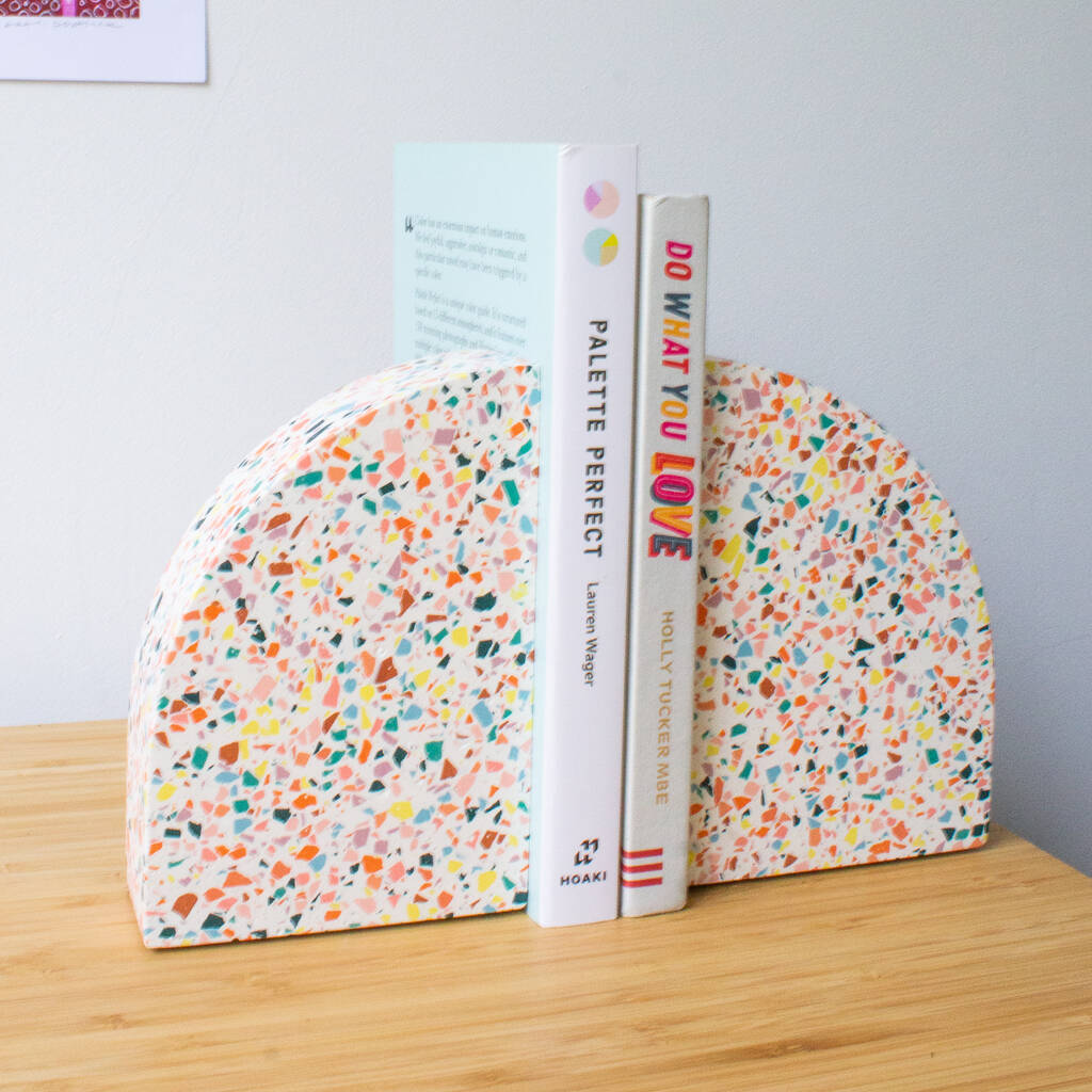 Rainbow Handmade Terrazzo Bookends By Slow Make Studio