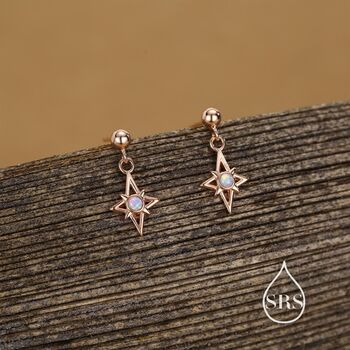 Sterling Silver Opal Star Drop Stud Earrings, 3 of 12