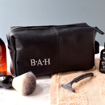 Personalised Leather Effect Men's Wash Bag, 3 of 5