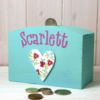 Personalised Money Box Butterfly Heart, 2 of 3