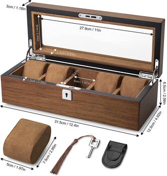 Five Grid Wooden Watch Storage Case Holder Box, 6 of 6