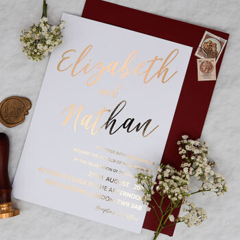 Gold Foil Calligraphy Wedding Invitation, 4 of 7