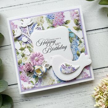 Handmade 60th Birthday Card, Floral Bird Design, 3 of 5