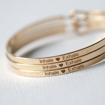 Inhale Exhale Slim Brass Gold Or Silver Plated Bangle, 3 of 12