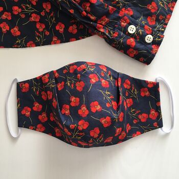 Upcycled Navy Floral Cotton Silk Lined Face Mask, 6 of 12