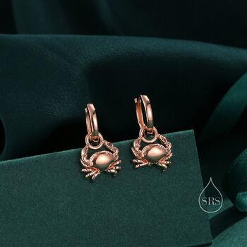 Sterling Silver Crab Dangle Huggie Hoops, 3 of 9
