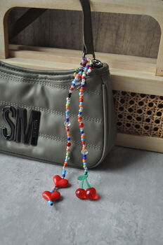 Personalised Chunky Heart Cherry Beaded Bag Charm, 6 of 7