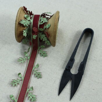 Red Acorn Ribbon With Green Leaves. Five Or 10 Meters, 6 of 6