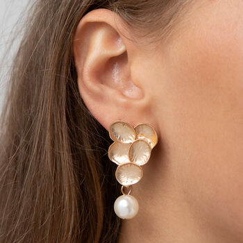 Matte Finish Layered Disc Pearl Drop Earrings, 2 of 3