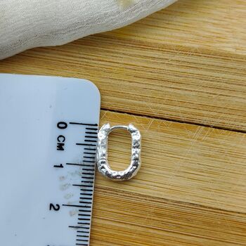 925 Silver U Shape Square Hammered Foil Hoop Earrings, 3 of 6