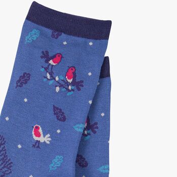 Women's Bamboo Socks Blue Christmas Robin, 3 of 3