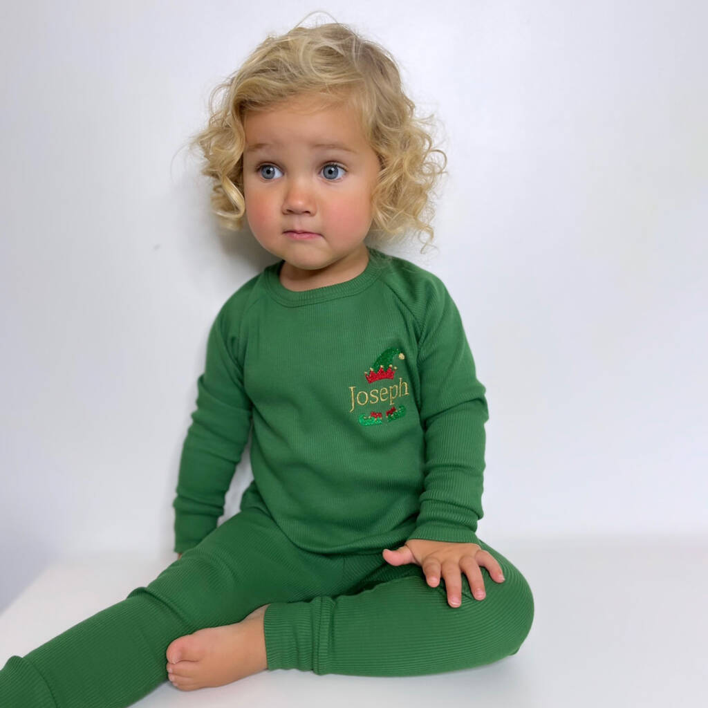 Personalised Children's Christmas Elf Ribbed Set, 1 of 3