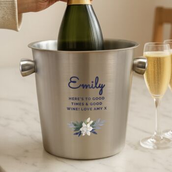 Personalised Blue Floral Ice Bucket, 2 of 5