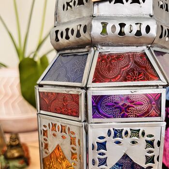 Large Bohemian Moroccan Style Lantern Coloured Glass, 6 of 9