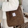 Extra Large Shopping Bag Brown Grey Cream Corduroy School Bag, thumbnail 2 of 7