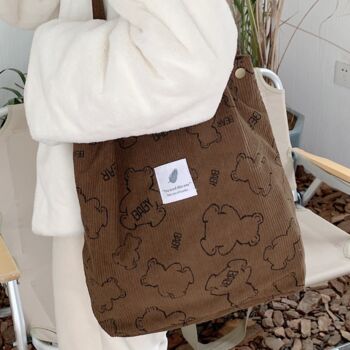 Extra Large Shopping Bag Brown Grey Cream Corduroy School Bag, 2 of 7