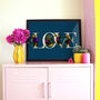 Floral Love Typography Blue Wall Art Print, thumbnail 1 of 4