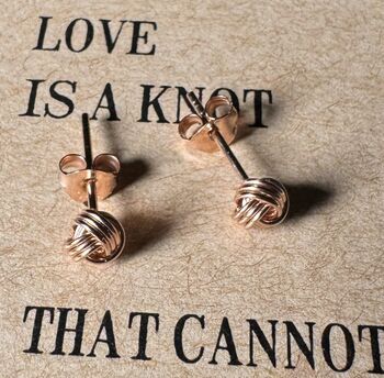 Rose Gold Love Knot Earrings, 6 of 8