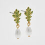 Oak Leaf Pearl Drop Gold Earrings, thumbnail 3 of 8