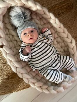 Sand Single Pom Pom Winter Hat And Booties, 3 of 7