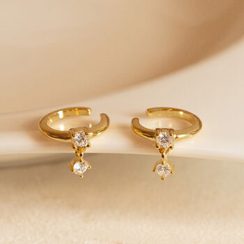 Women's Ear Cuffs Set With Dangling Stone Charms In 18k Gold, 3 of 4