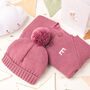 Luxury Dusky Rose Bobble Hat And Cardigan Baby Gift Set, thumbnail 1 of 10