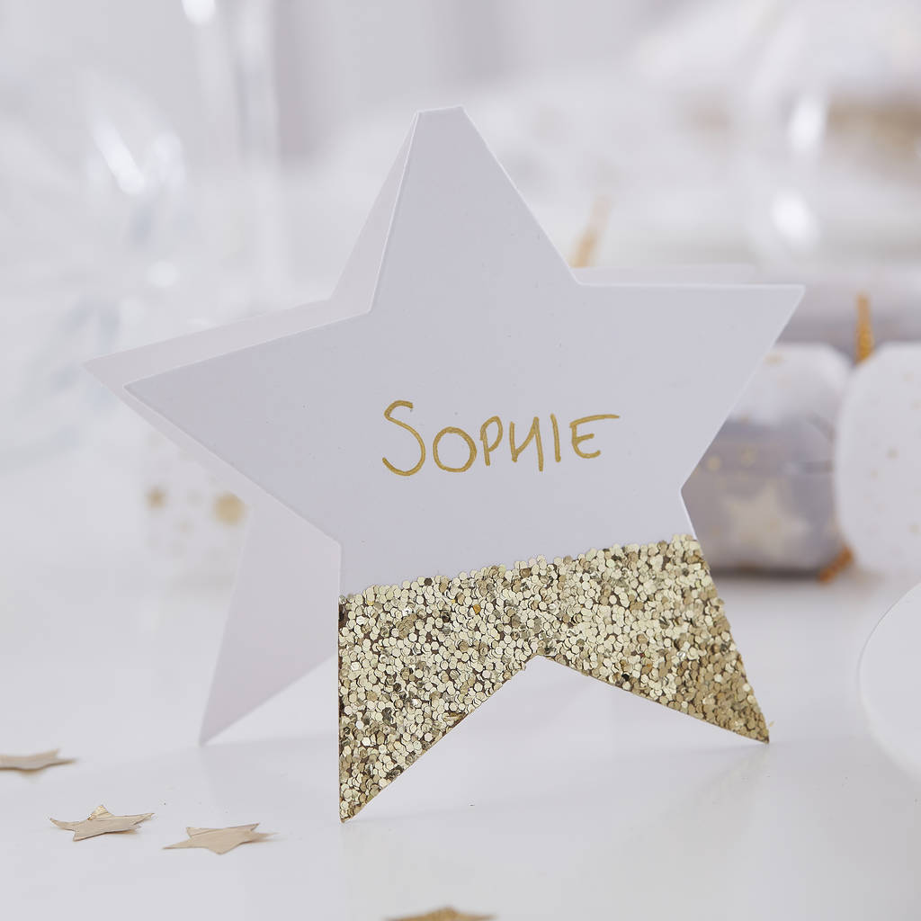 Gold Glitter Star Shaped Christmas Place Cards, 1 of 3