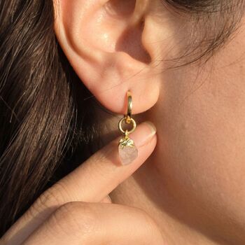 Raw Rose Quartz October Birthstone Huggie Earrings, 4 of 5