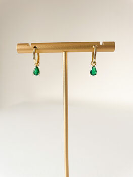 Gold And Green Teardrop Hinged Huggie Earrings, 7 of 9