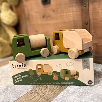 Personalised Construction Cars Wooden Gift Set For Baby, 2 of 4