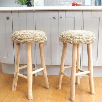 Wooden Bar Stool With Wicker Seat Ardennes, 2 of 5
