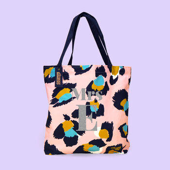 'Mrs' Pink Leopard Print Tote Bag, 2 of 2
