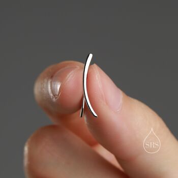 Sterling Silver Minimalist Curved Bar Crawler Earrings, 3 of 10