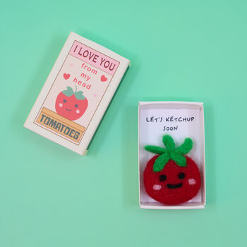 Wool Felt Tomato With Love Message In A Matchbox, 2 of 4
