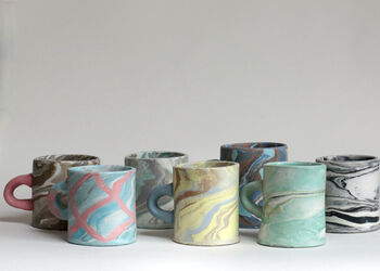 Handmade Japanese Ceramic Marble Mug Aqua X Pink, 6 of 7