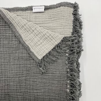 Izmir Flannel Luxury Blanket Oyster Grey And Ecru, 7 of 9
