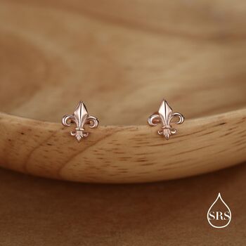 Sterling Silver Fleur De Lis 16 G Threaded Flat Back Earrings, 5 of 11