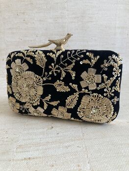 Black Velvet Bird Clasp Clutch Bag, 2 of 10